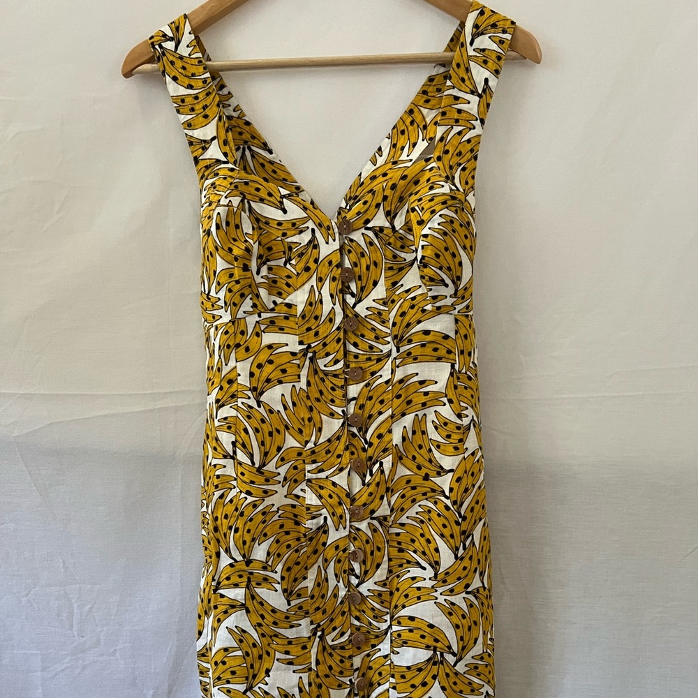 FARM Rio Linen Banana Print Yellow and White Mini Dress - Picture 5 of 15